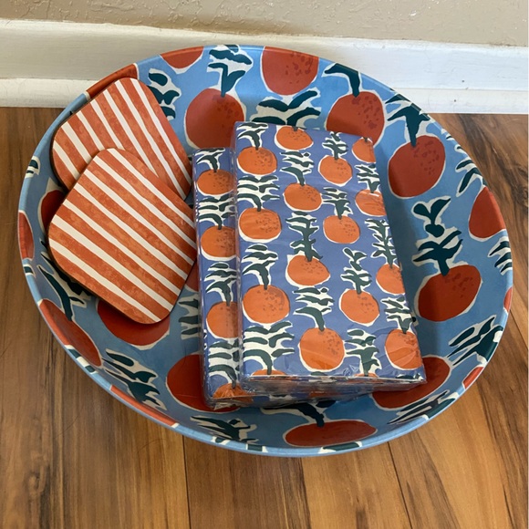 Lot of Threshold large serving bowl, napkins, drink coasters - Picture 1 of 9